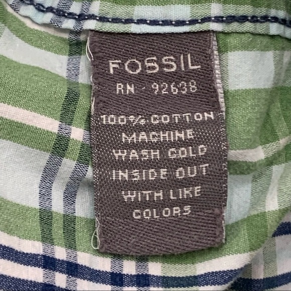 Fossil Brand men's long sleeve button down casual shirt Green Blue White Plaid L - Picture 6 of 10